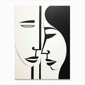 Geometric Block Colour Face Portrait Black & White 1 Canvas Print