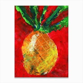 Yellow Pineapple On Red - modern vertical kitchen living room bright colorful Canvas Print
