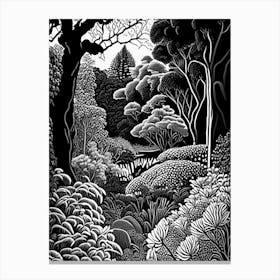 Descanso Gardens, Usa Linocut Black And White Vintage Canvas Print