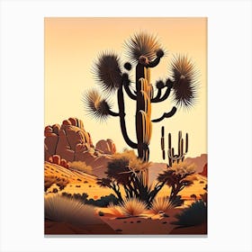 Joshua Trees In Desert Vintage Botanical Line Drawing  (4) Canvas Print