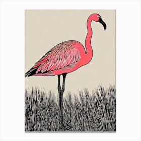 Greater Flamingo 3 Linocut Bird Canvas Print