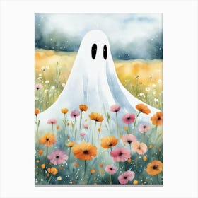 Sheet Ghost In A Field Of Flowers Painting (31) Canvas Print