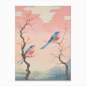 Vintage Japanese Inspired Bird Print Eastern Bluebird 1 Canvas Print
