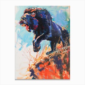 Black Lion Roaring On A Cliff Fauvist Painting 4 Canvas Print