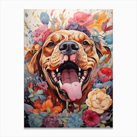 Dog With Flowers Canvas Print