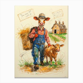 Farmer And His Cow Canvas Print