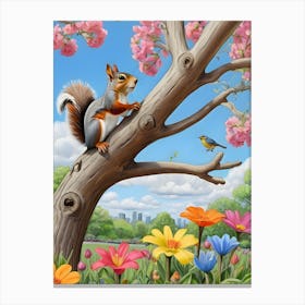 Squirrel In The Spring 2 Canvas Print