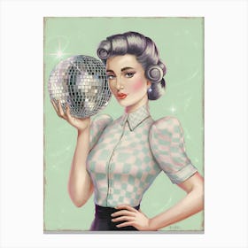 Pinup Girl With Disco Ball Canvas Print