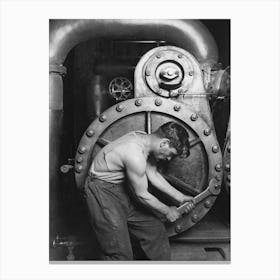 Powerhouse Mechanic, Black and White Vintage Photo Canvas Print