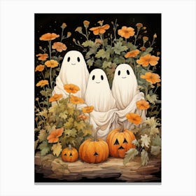 Cute Bedsheet Ghost, Botanical Halloween Watercolour 110 Canvas Print
