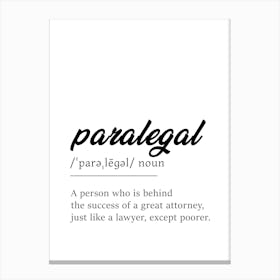 Paralegal Definition Poster - Dictionary Canvas Print