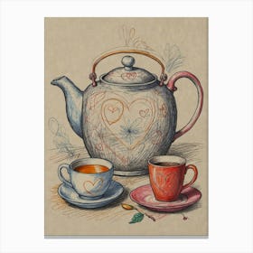 Teapot And Cups Canvas Print