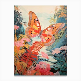 Butterflies By The River Japanese Style Painting 5 Canvas Print