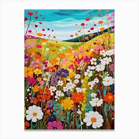 Daisy Meadow Landscape Floral Botanical Canvas Print