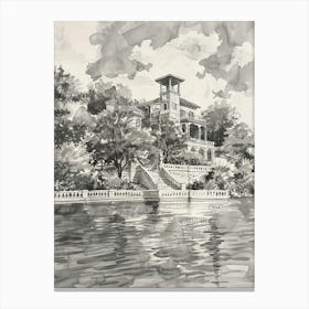The Oasis On Lake Travis Austin Texas Black And White Watercolour 2 Canvas Print