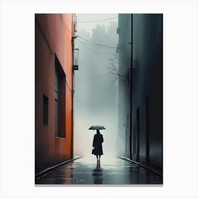 Woman Walking In The Rain Canvas Print