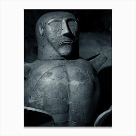 Vase Face Man Antique Roman Etruscan Statue Museum Black And White Photo Photography Vertical Canvas Print