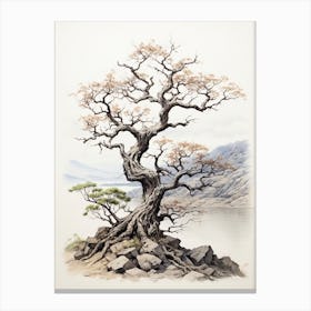 A Tree, Japanese Brush Painting, Ukiyo E, Minimal 4 Canvas Print