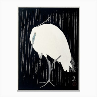 Egret In The Rain, Ohara Koson Vintage Japanese Canvas Print