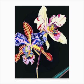 Neon Flowers On Black Orchid 3 Canvas Print