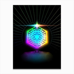 Neon Geometric Glyph in Candy Blue and Pink with Rainbow Sparkle on Black n.0017 Canvas Print