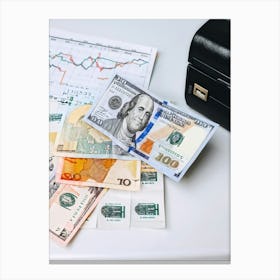 Billfold And Banknote Resting In A Safe Simple Interface Where Strokes Balance An Icon Of A Briefc 2 1 Canvas Print