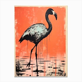 Flamingo, Woodblock Animal  Drawing 3 Canvas Print