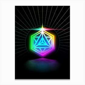Neon Geometric Glyph in Candy Blue and Pink with Rainbow Sparkle on Black n.0440 Canvas Print