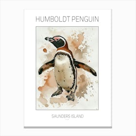Humboldt Penguin Saunders Island Watercolour Painting 3 Poster Canvas Print