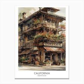 Santa Rosa, California 3 Watercolor Travel Poster Canvas Print