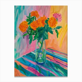 Orange Flowers In A Vase 2 Canvas Print