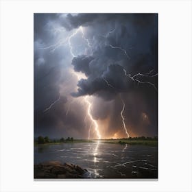 Lightning Over The River 1 Canvas Print