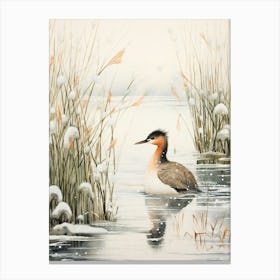 Winter Bird Painting Grebe 3 Canvas Print