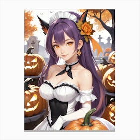 Sexy Girl With Pumpkin Halloween Painting (23) Canvas Print