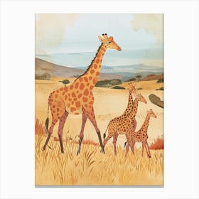 Storybook Style Illustration Of Giraffes In The Nature 3 Canvas Print