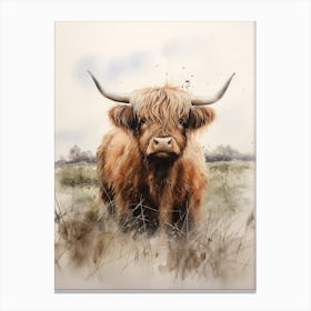 Highland Cow In The Grassy Land 2 Canvas Print