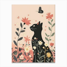 Black Cat In Flowers 5 Canvas Print