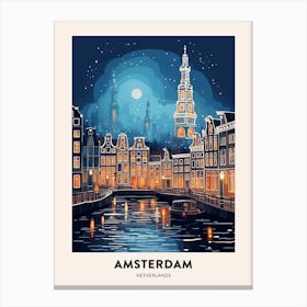 Winter Night  Travel Poster Amsterdam Netherlands 3 Canvas Print