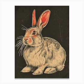 English Angora Blockprint Rabbit Illustration 1 Canvas Print
