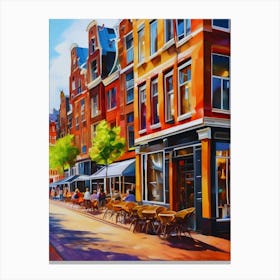 The city of Amsterdam, Netherlands, streets, cafes, passing by, the beauty of summer, oil colors.12 Canvas Print