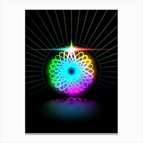 Neon Geometric Glyph in Candy Blue and Pink with Rainbow Sparkle on Black n.0434 Canvas Print