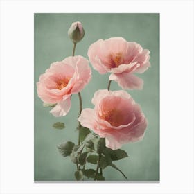 Pink Roses Flowers Acrylic Painting In Pastel Colours 7 Canvas Print