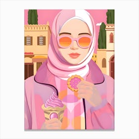 Young Hijabi Woman Living Her Best Life in Italy Canvas Print