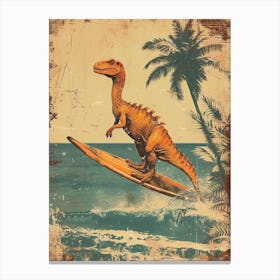 Vintage Parasaurolophus Dinosaur On A Surf Board 1 Canvas Print