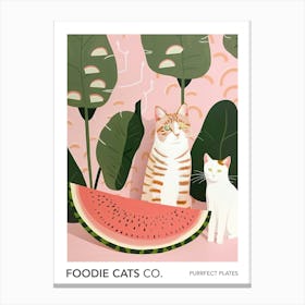 Foodie Cats Co Cats And Watermelon 3 Canvas Print