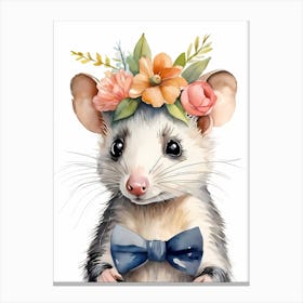 Baby Opossum Flower Crown Bowties Woodland Animal Nursery Decor (7) Result Canvas Print