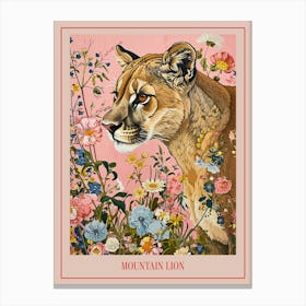Floral Animal Painting Mountain Lion 4 Poster Canvas Print