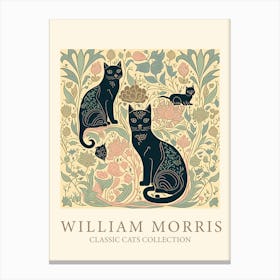 William Morris  Inspired Cats Green And Pink Canvas Print