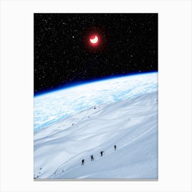 Climbing The Mountain Of Red Moon Space Canvas Print