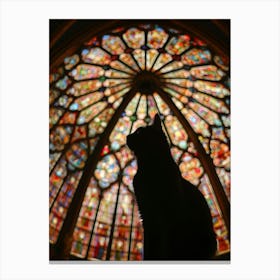 Cat In Front Of Stained Glass Window 1 Canvas Print